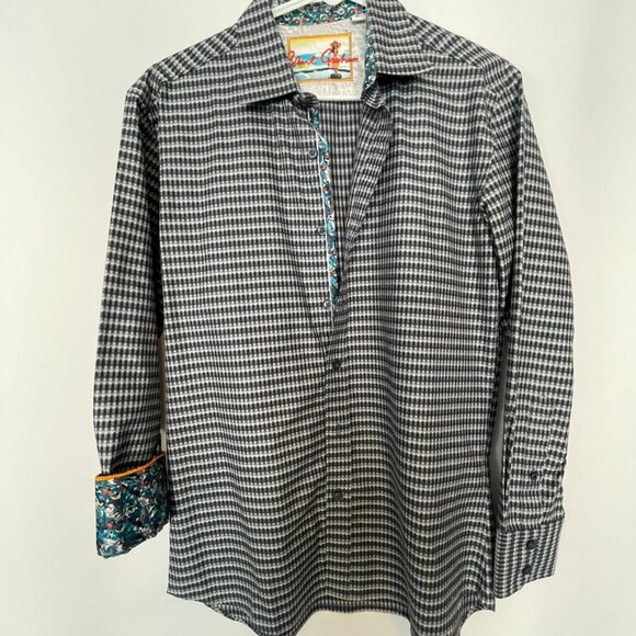 Robert Graham Mens Houndstooth Dress Shirt With Floral Trim Size M - Picture 2 of 16
